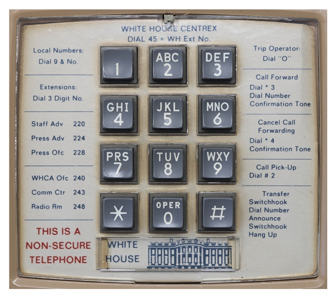 White House Used Telephone -- With White House Centrex Label on the Directory Plate
